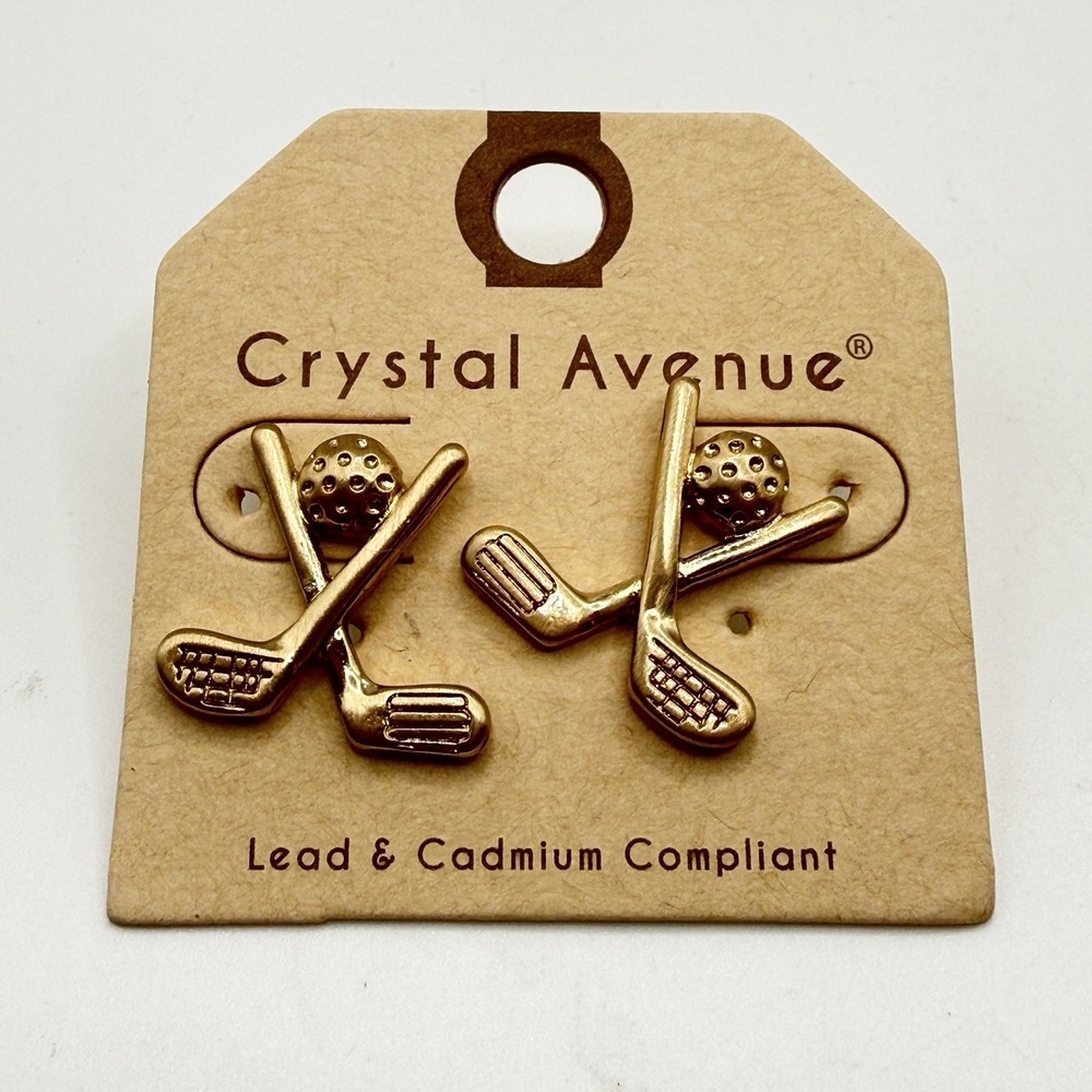 Women's Crystal Avenue Gold Tone Golf Club Stud Earrings